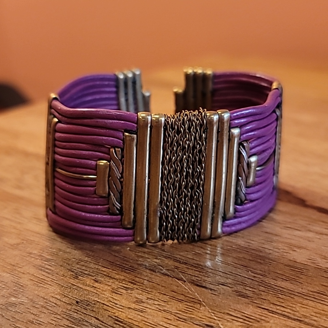 Vintage Alexis Kirk Leather And Brass Cuff Bracelet